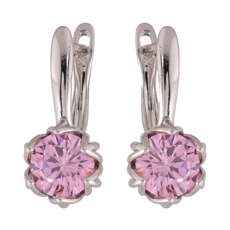 Сережки Xuping колір Родій англійська застібка Бутони з рожевими кристалами фото №15