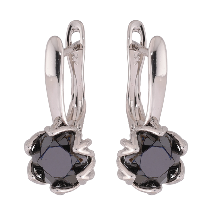 Сережки Xuping колір Родій англійська застібка Бутони з чорними кристалами фото №14