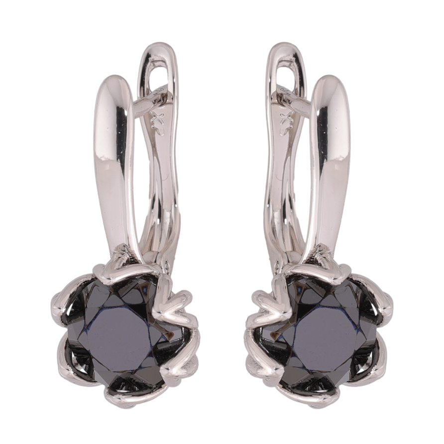 Серьги Xuping цвет Родий английский замок Бутоны с черными кристаллами фото №1