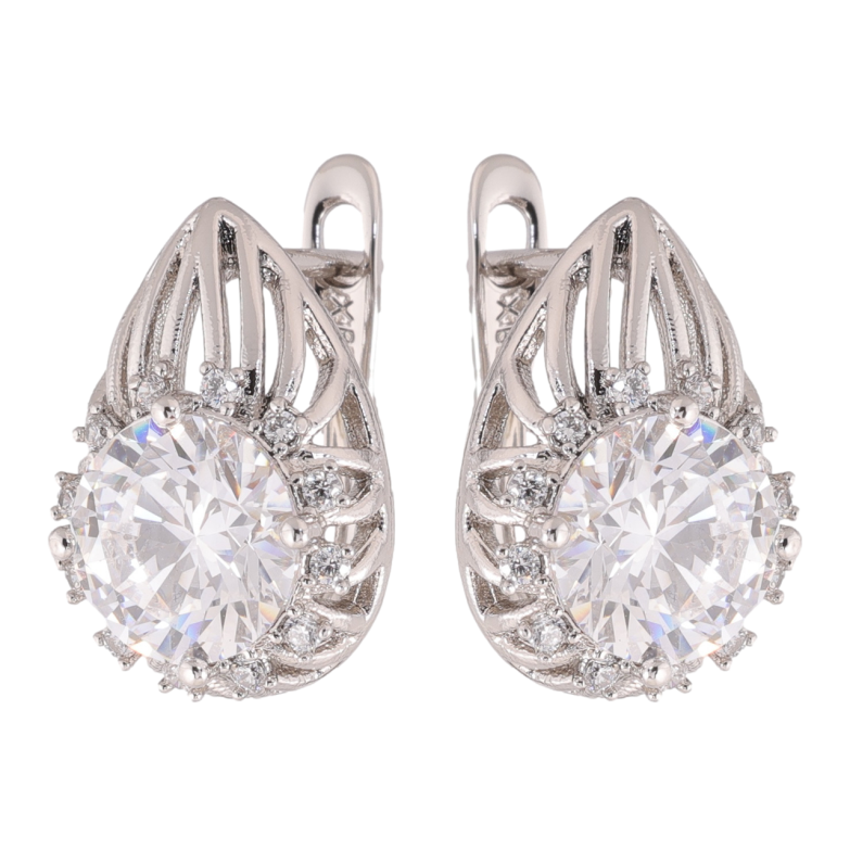 Сережки Xuping колір Родій англійська застібка Інкрустація кристалами фото №3