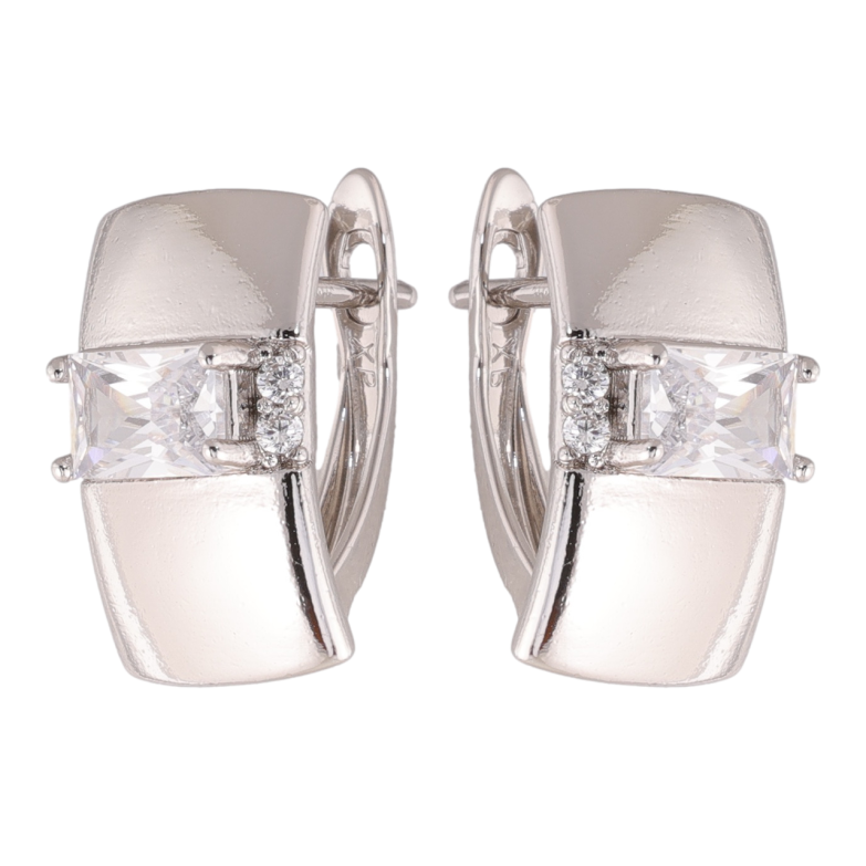 Серьги Xuping цвет Родий английский замок Узор со вставками кристаллов фото №1