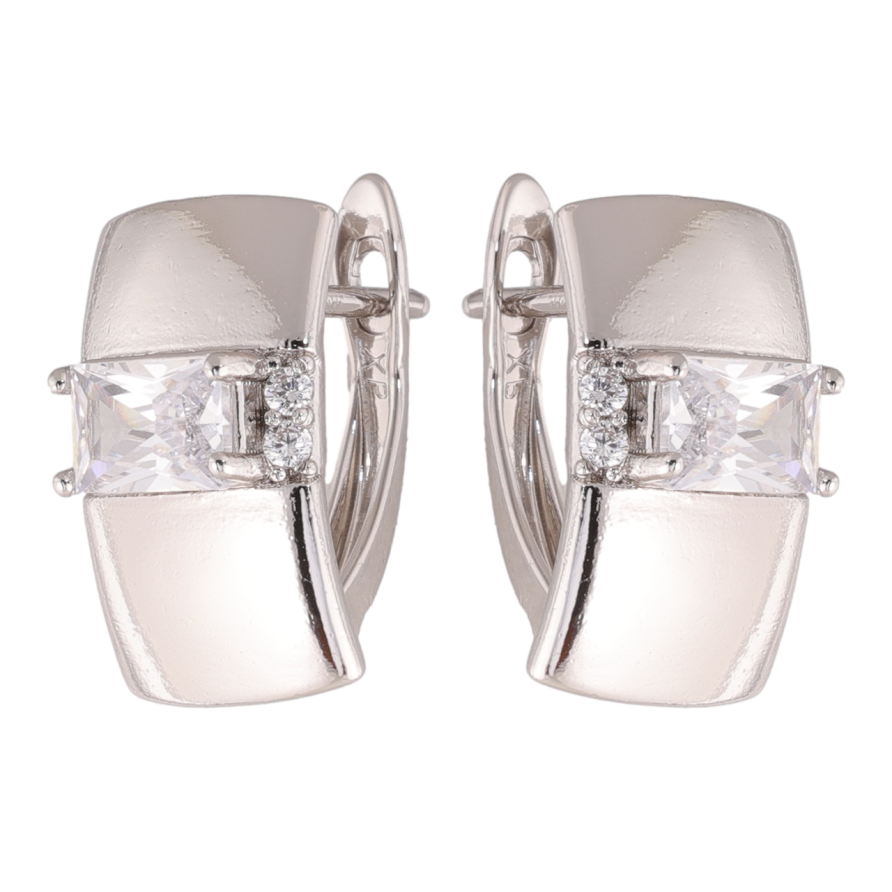 Сережки Xuping колір Родій англійська застібка Візерунок з вставками кристалів фото №1