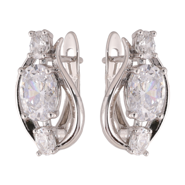 Сережки Xuping колір Родій англійська застібка Візерунок з кристалами фото №16