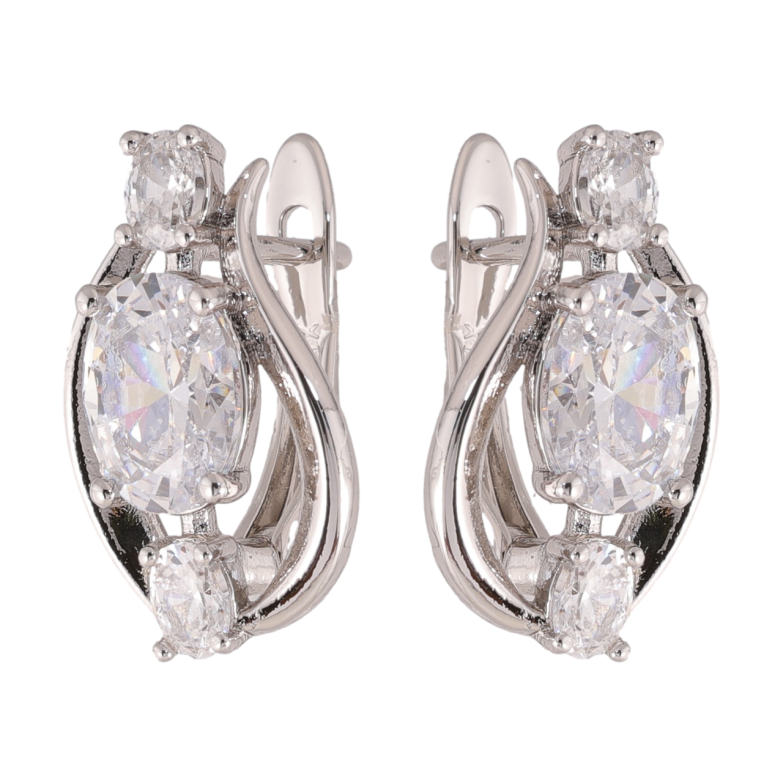 Сережки Xuping колір Родій англійська застібка Візерунок з кристалами фото №1