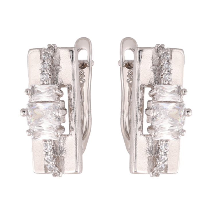 Сережки Xuping колір Родій англійська застібка Візерунок з кристалами фото №11