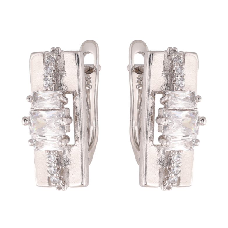 Серьги Xuping цвет Родий английский замок Узор с кристаллами фото №1