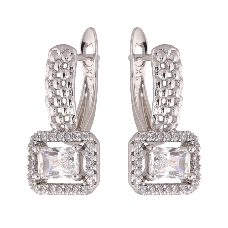 Сережки Xuping колір Родій англійська застібка Візерунок з кристалами фото №18