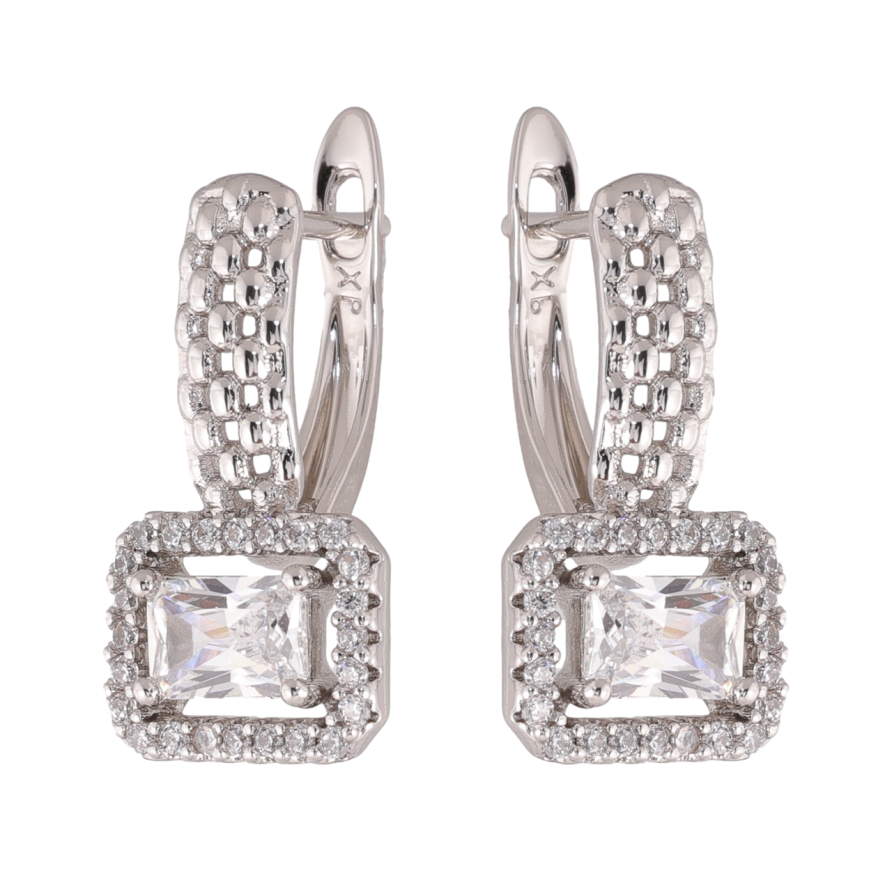 Сережки Xuping колір Родій англійська застібка Візерунок з кристалами фото №1