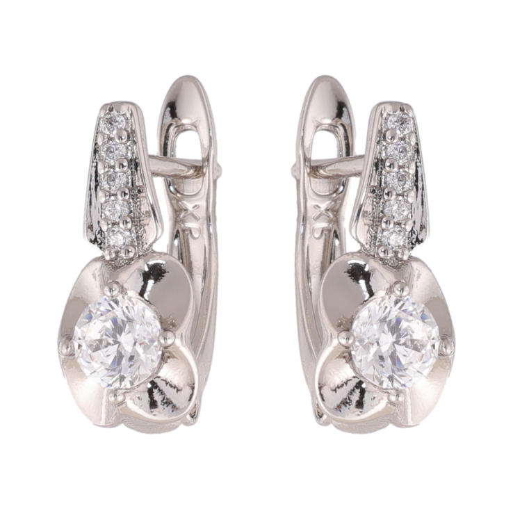 Сережки Xuping колір Родій англійська застібка Квітковий візерунок з кристалами фото №25