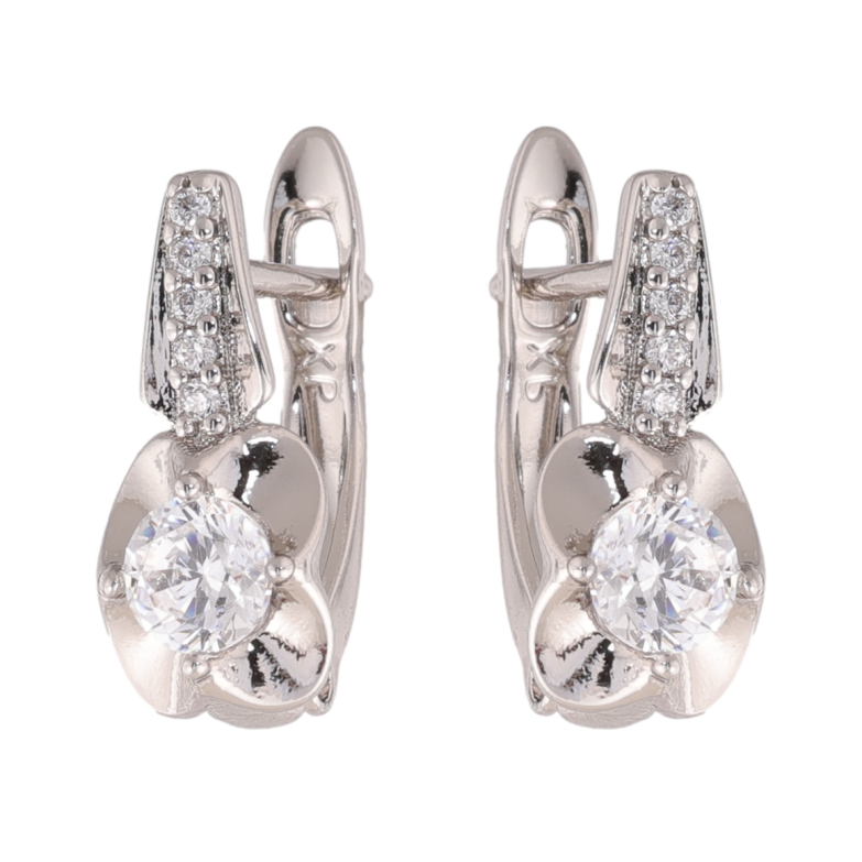 Сережки Xuping колір Родій англійська застібка Квітковий візерунок з кристалами фото №1