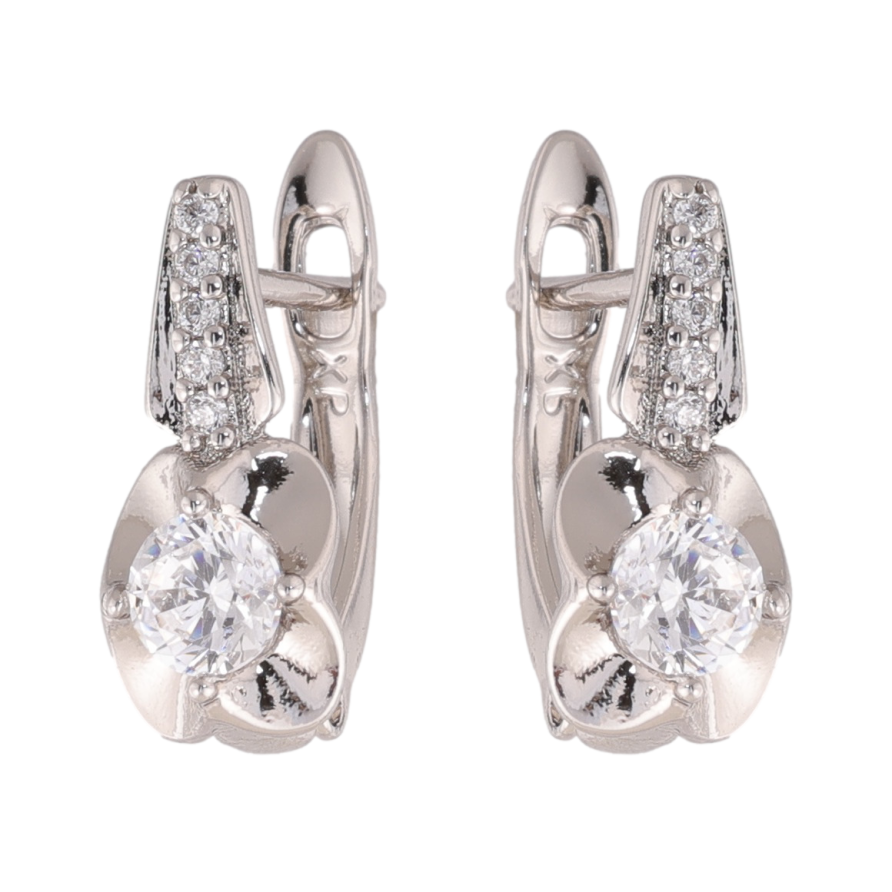 Сережки Xuping колір Родій англійська застібка Квітковий візерунок з кристалами фото №1