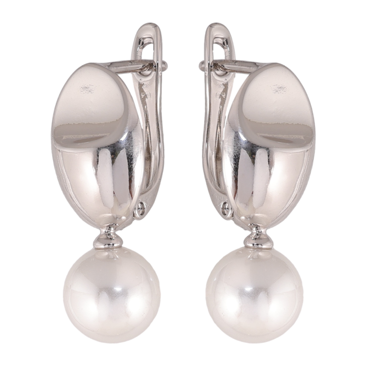 Сережки Xuping колір Родій англійська застібка Візерунок з перлинами фото №7