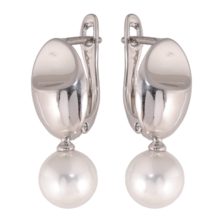 Сережки Xuping колір Родій англійська застібка Візерунок з перлинами фото №2