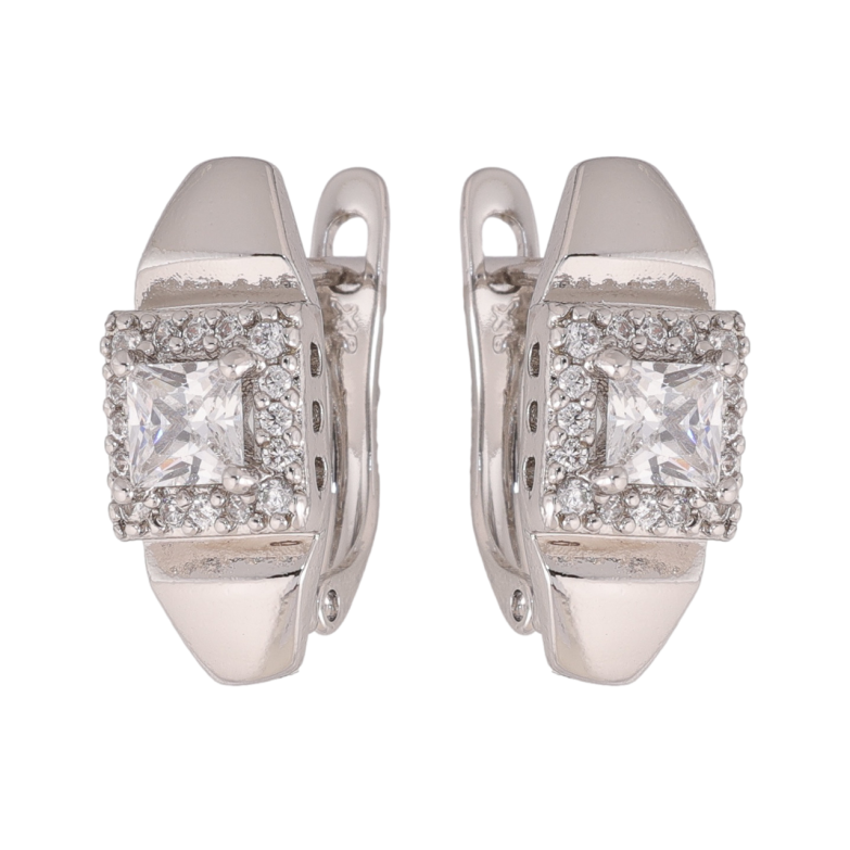 Сережки Xuping колір Родій англійська застібка Візерунок з інкрустацією кристалами фото №4