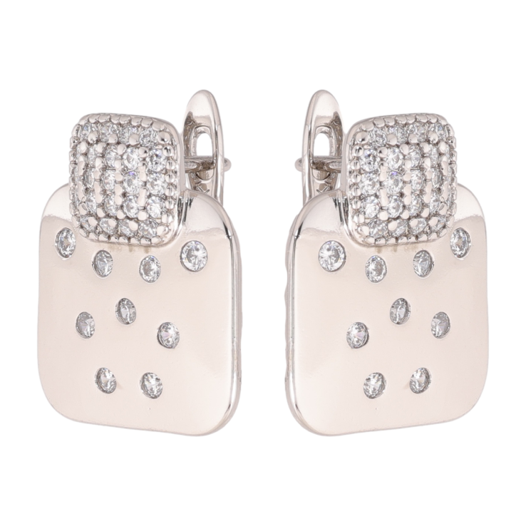 Сережки Xuping колір Родій англійська застібка Візерунок з кристалами фото №2