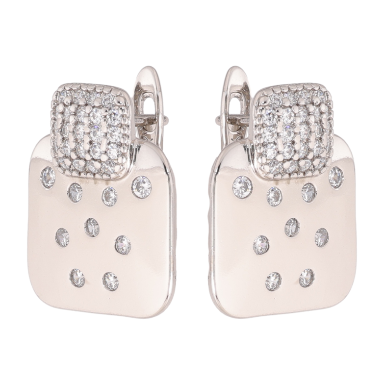 Серьги Xuping цвет Родий английский замок Узор с кристаллами фото №2