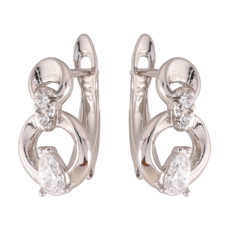 Сережки Xuping колір Родій англійська застібка Візерунок з кристалами фото №8