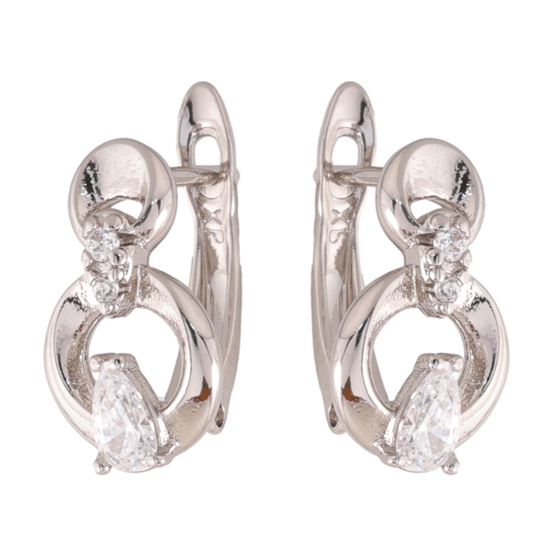 Серьги Xuping цвет Родий английский замок Узор с кристаллами фото №5