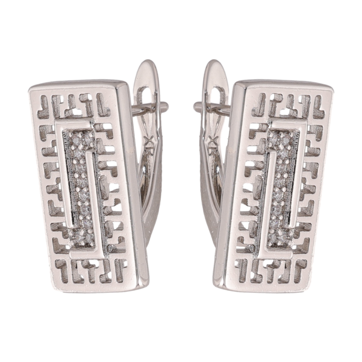 Сережки Xuping колір Родій англійська застібка Різьблені прямокутники з кристалами фото №5