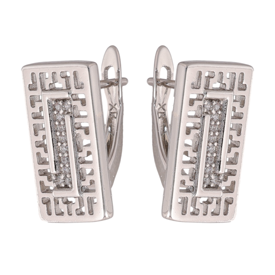 Сережки Xuping колір Родій англійська застібка Різьблені прямокутники з кристалами фото №1