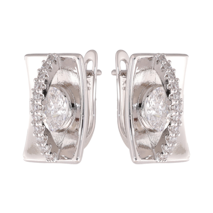 Сережки Xuping колір Родій англійська застібка Візерунок з кристалами фото №16