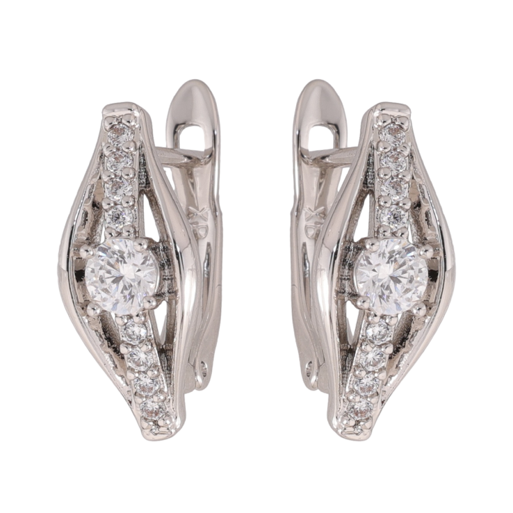 Сережки Xuping колір Родій англійська застібка Декоративний візерунок з кристалами фото №2