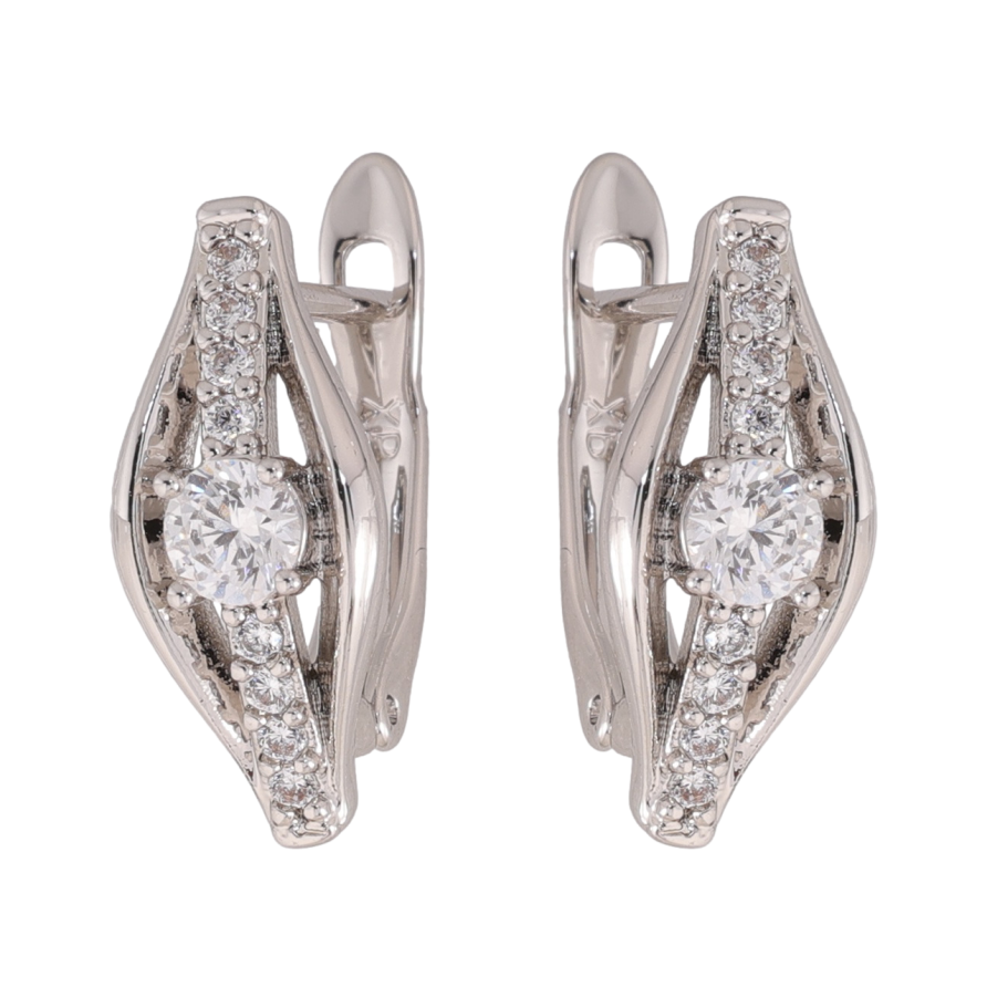 Сережки Xuping колір Родій англійська застібка Декоративний візерунок з кристалами фото №1