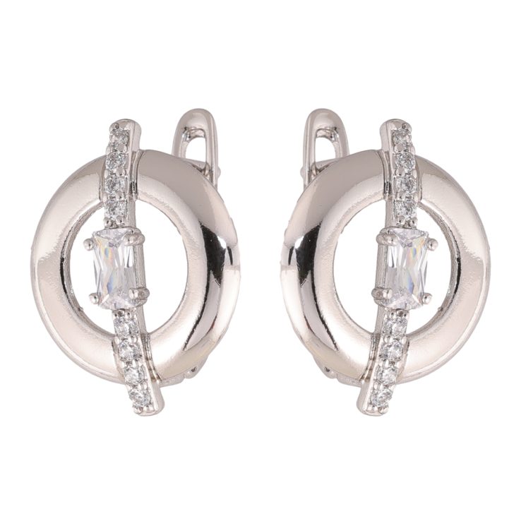 Сережки Xuping колір Родій англійська застібка Колечка з доріжками кристалів фото №6