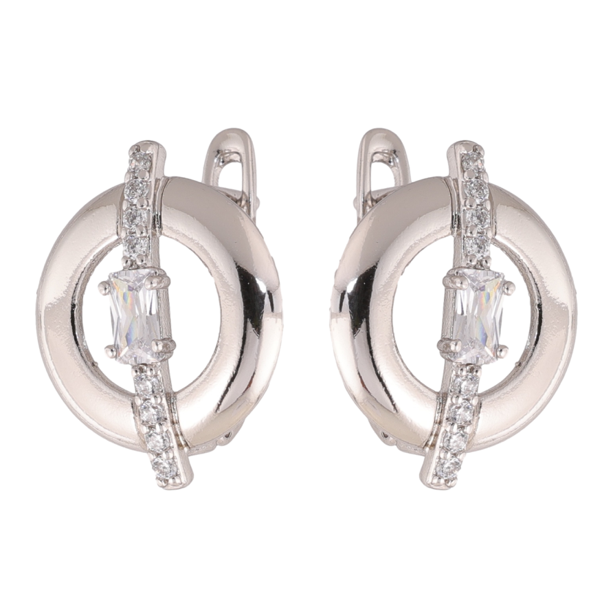 Сережки Xuping колір Родій англійська застібка Колечка з доріжками кристалів фото №1