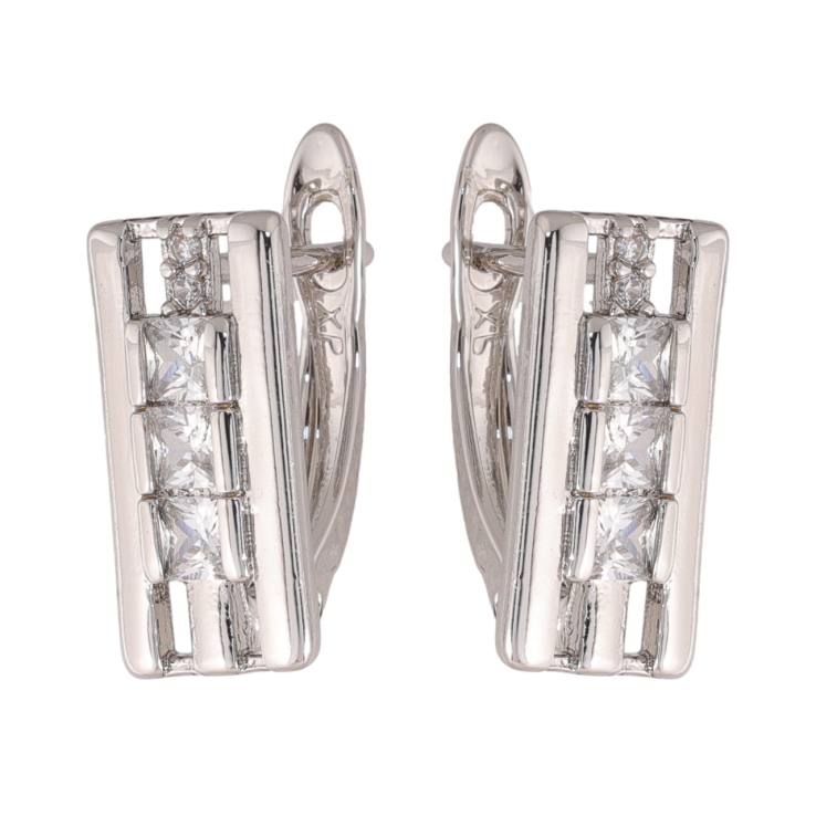 Сережки Xuping колір Родій англійська застібка Візерунок з кристалами фото №11