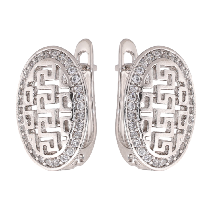 Сережки Xuping колір Родій англійська застібка Овали з різьбленим візерунком та кристалами фото №5