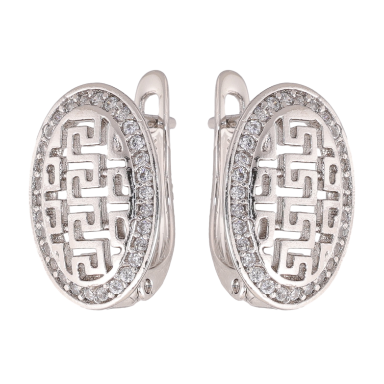 Сережки Xuping колір Родій англійська застібка Овали з різьбленим візерунком та кристалами фото №1