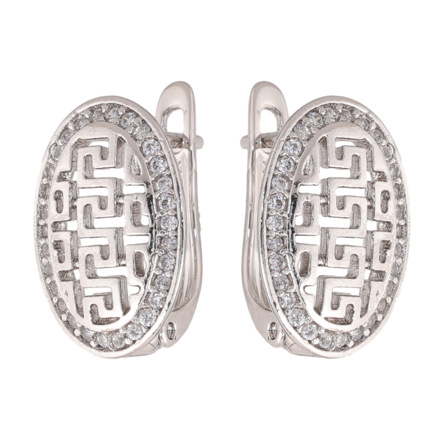 Сережки Xuping колір Родій англійська застібка Овали з різьбленим візерунком та кристалами фото №1