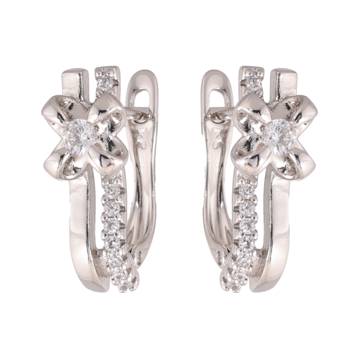 Сережки Xuping колір Родій англійська застібка Квітковий візерунок з кристалами фото №8