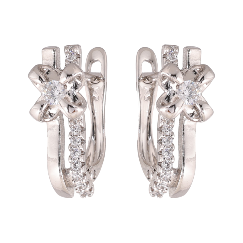 Серьги Xuping цвет Родий английский замок Цветочный узор с кристаллами фото №1