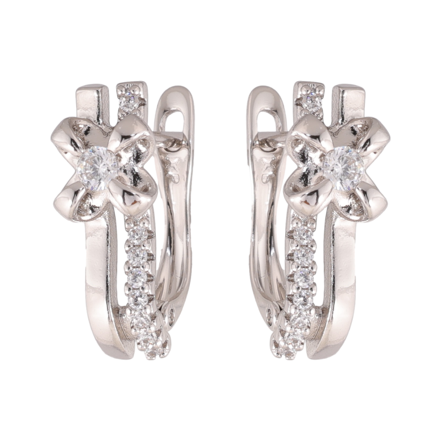 Сережки Xuping колір Родій англійська застібка Квітковий візерунок з кристалами фото №1