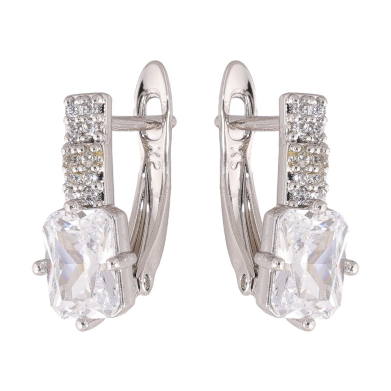 Сережки Xuping колір Родій англійська застібка Інкрустація кристалами фото №2