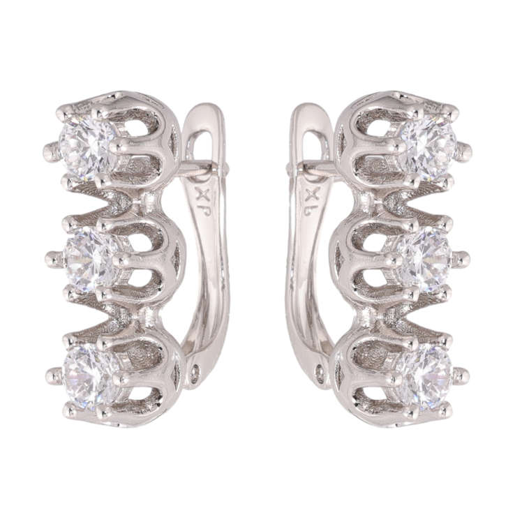 Сережки Xuping колір Родій англійська застібка Три кристали в декоративній оправі фото №4