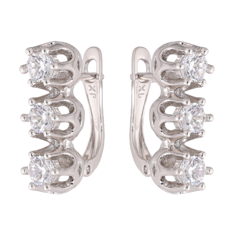 Серьги Xuping цвет Родий английский замок Три кристалла в декоративной оправе фото №1