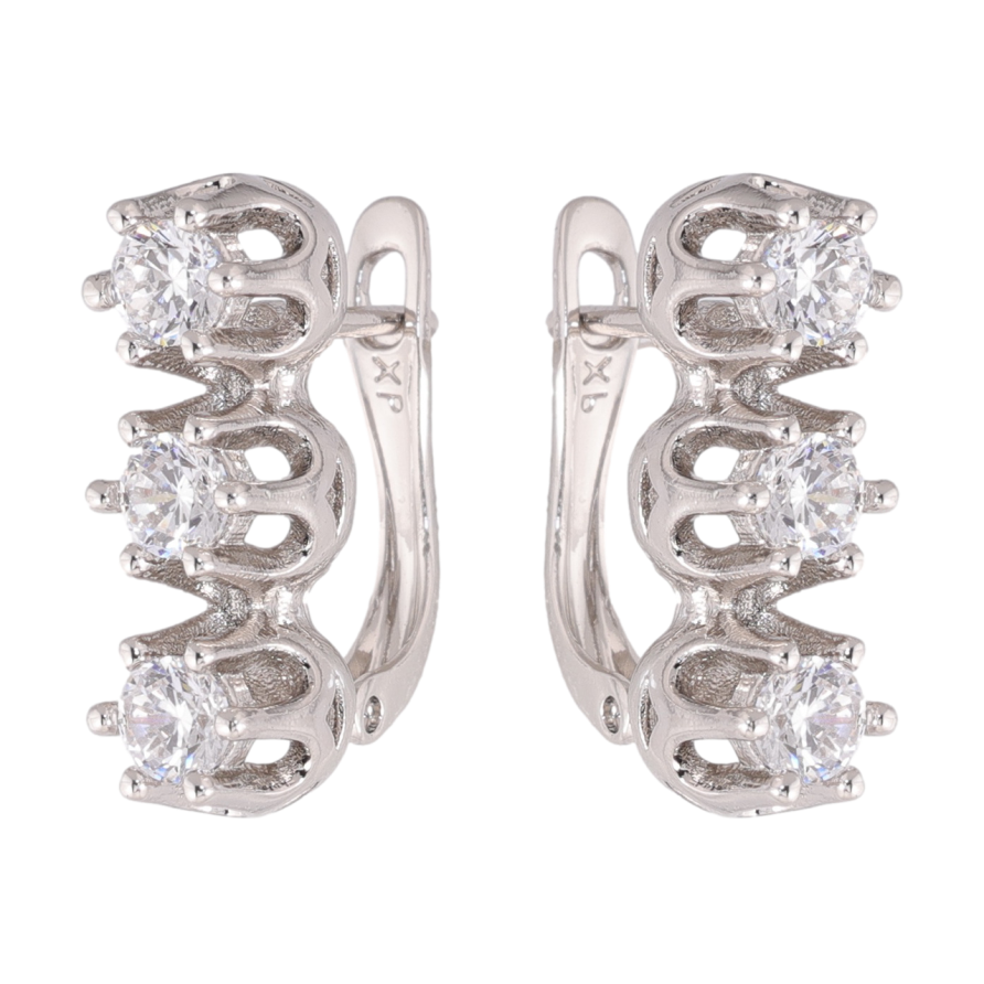 Сережки Xuping колір Родій англійська застібка Три кристали в декоративній оправі фото №1