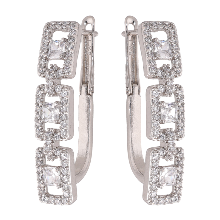 Сережки Xuping колір Родій англійська застібка Візерунок з інкрустацією кристалами фото №13