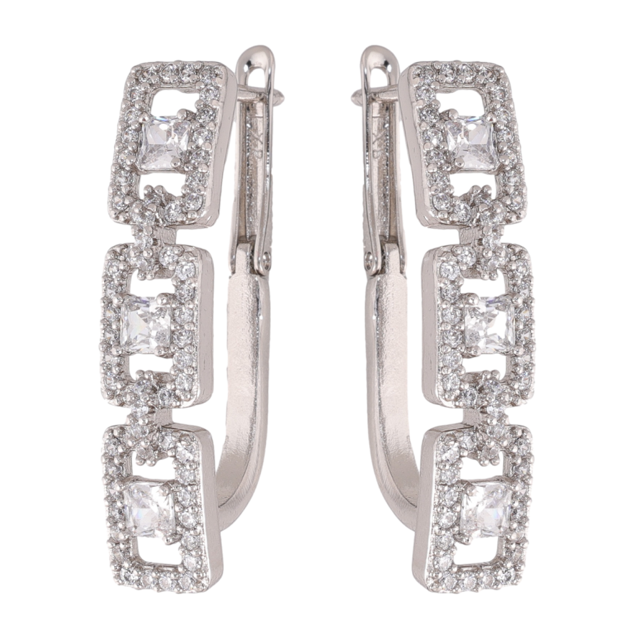 Сережки Xuping колір Родій англійська застібка Візерунок з інкрустацією кристалами фото №1