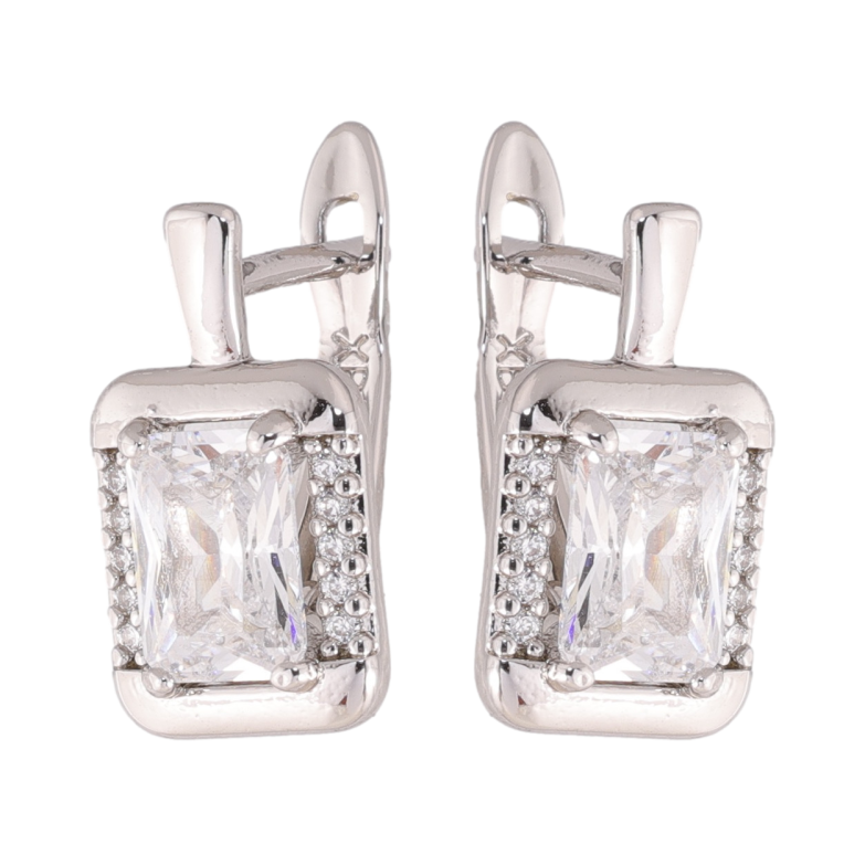 Сережки Xuping колір Родій англійська застібка Візерунок з інкрустацією кристалами фото №1