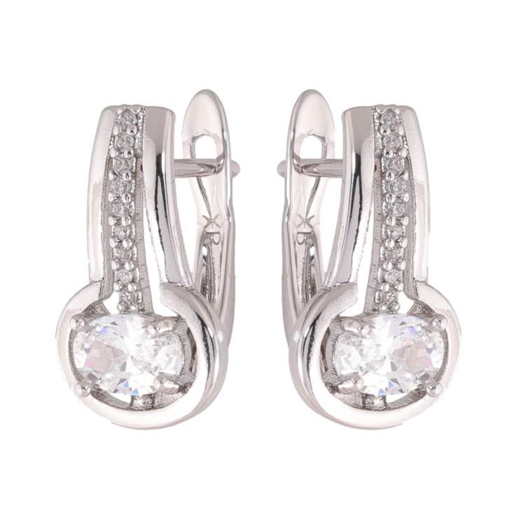 Сережки Xuping колір Родій англійська застібка Візерунок з кристалами фото №15