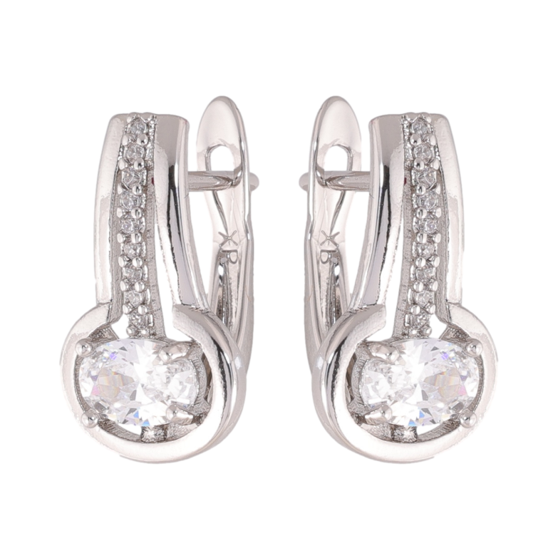 Сережки Xuping колір Родій англійська застібка Візерунок з кристалами фото №1