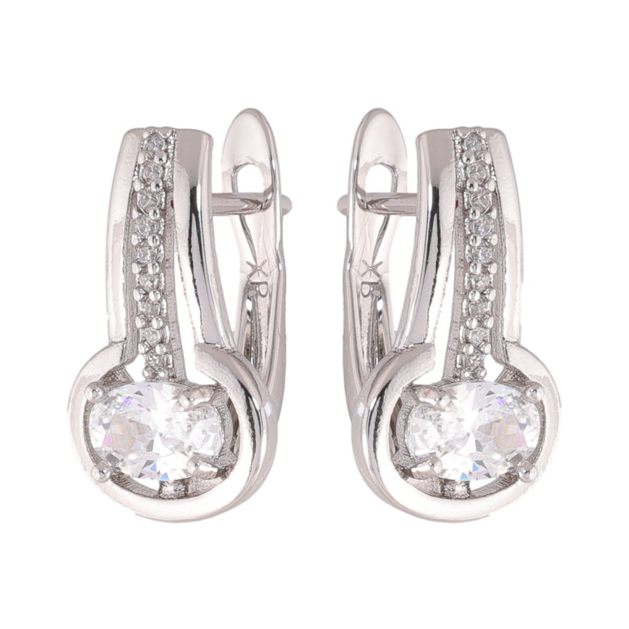 Сережки Xuping колір Родій англійська застібка Візерунок з кристалами фото №1