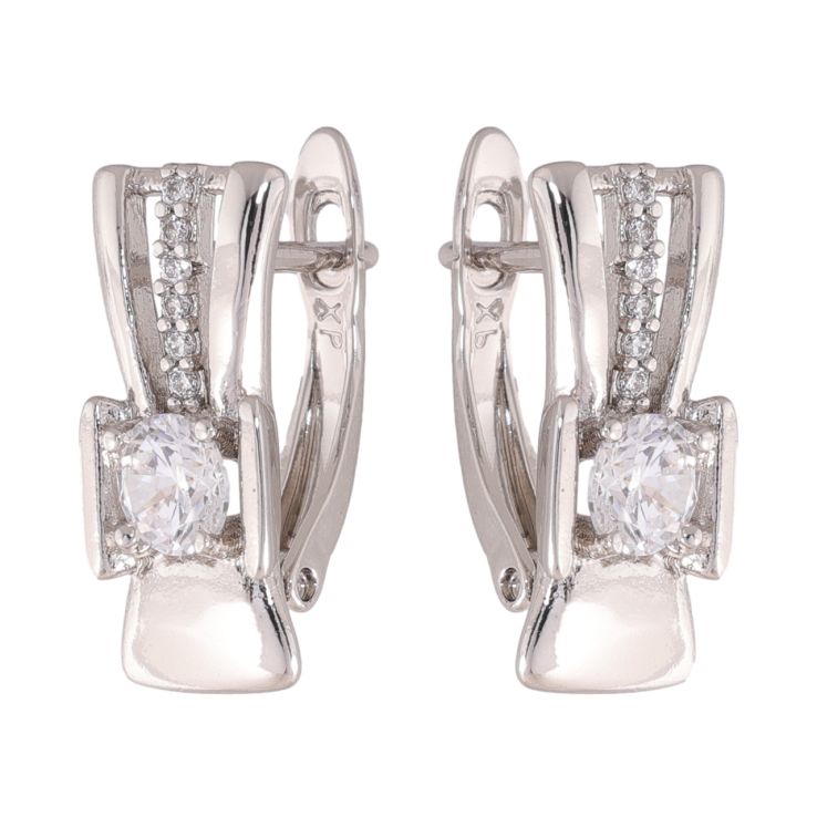 Сережки Xuping колір Родій англійська застібка Візерунок з кристалами фото №10