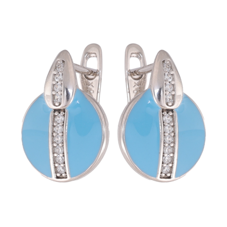 Сережки Xuping колір Родій англійська застібка Кола з блакитною емаллю та доріжками кристалів фото №25