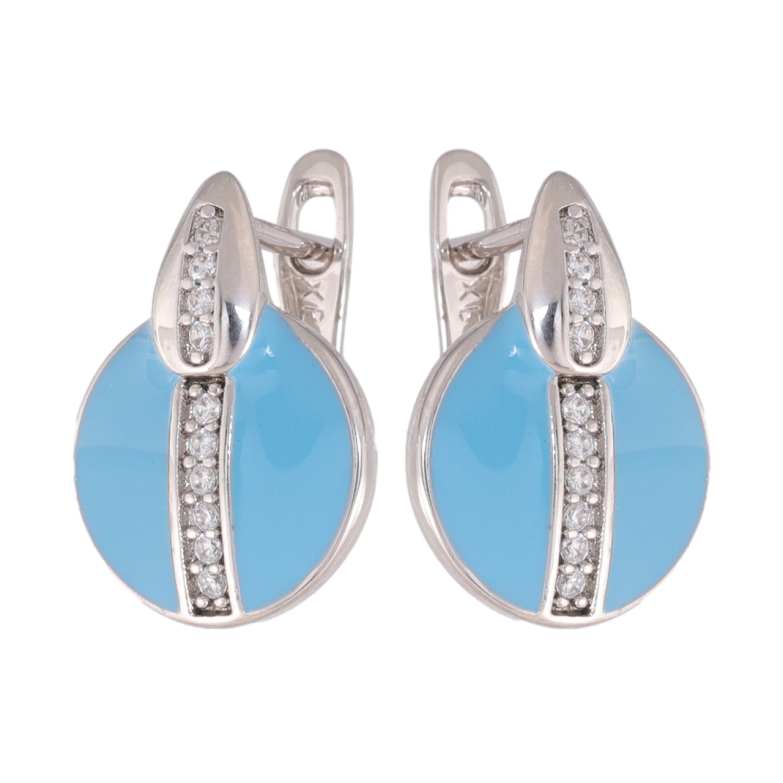 Сережки Xuping колір Родій англійська застібка Кола з блакитною емаллю та доріжками кристалів фото №2