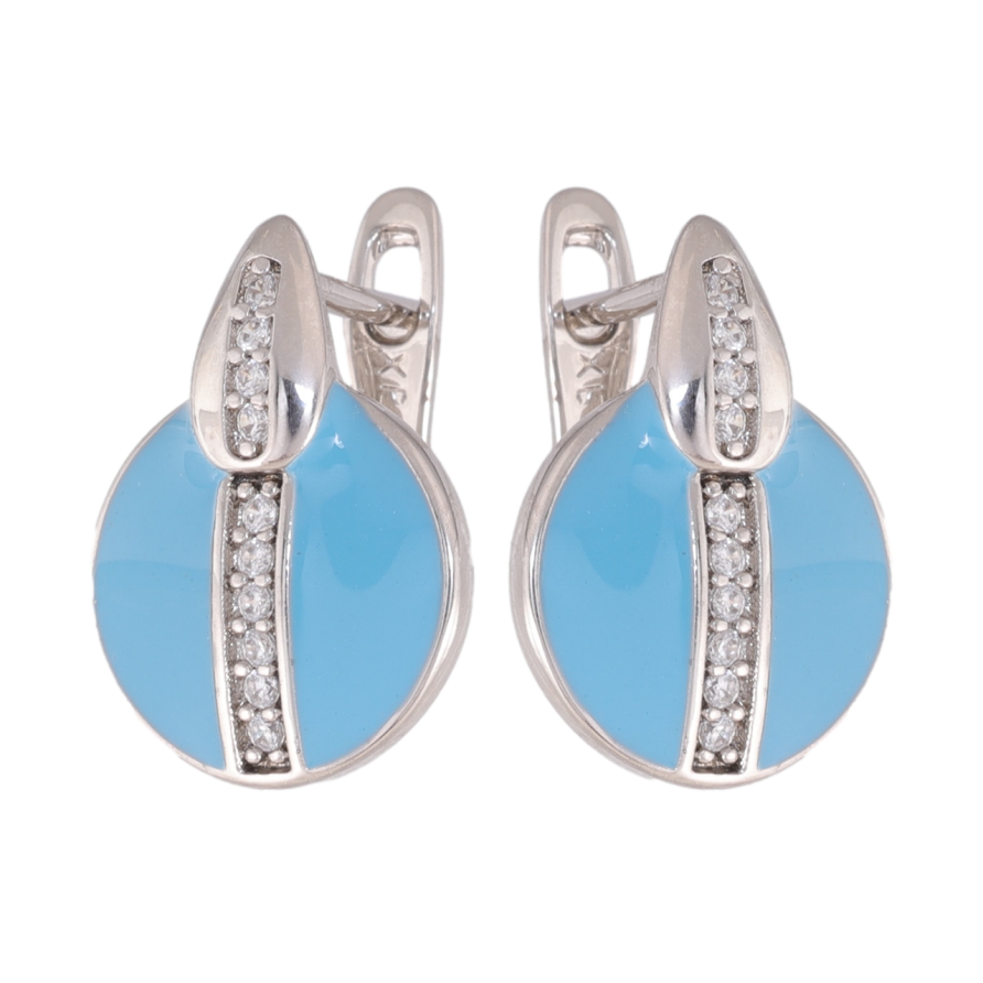 Сережки Xuping колір Родій англійська застібка Кола з блакитною емаллю та доріжками кристалів фото №1